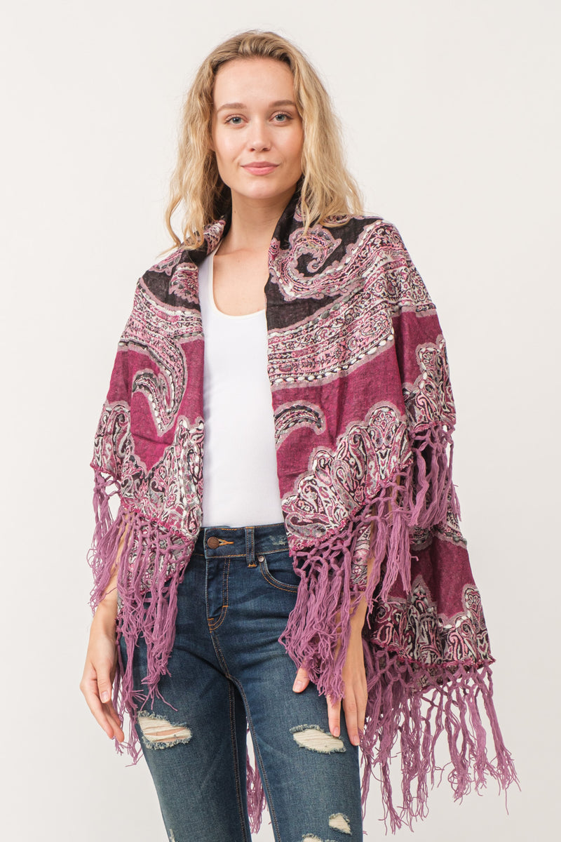 RAJ REGINA THICK STITCH EMBROIDERED PONCHO MULBERRY | Raj Imports