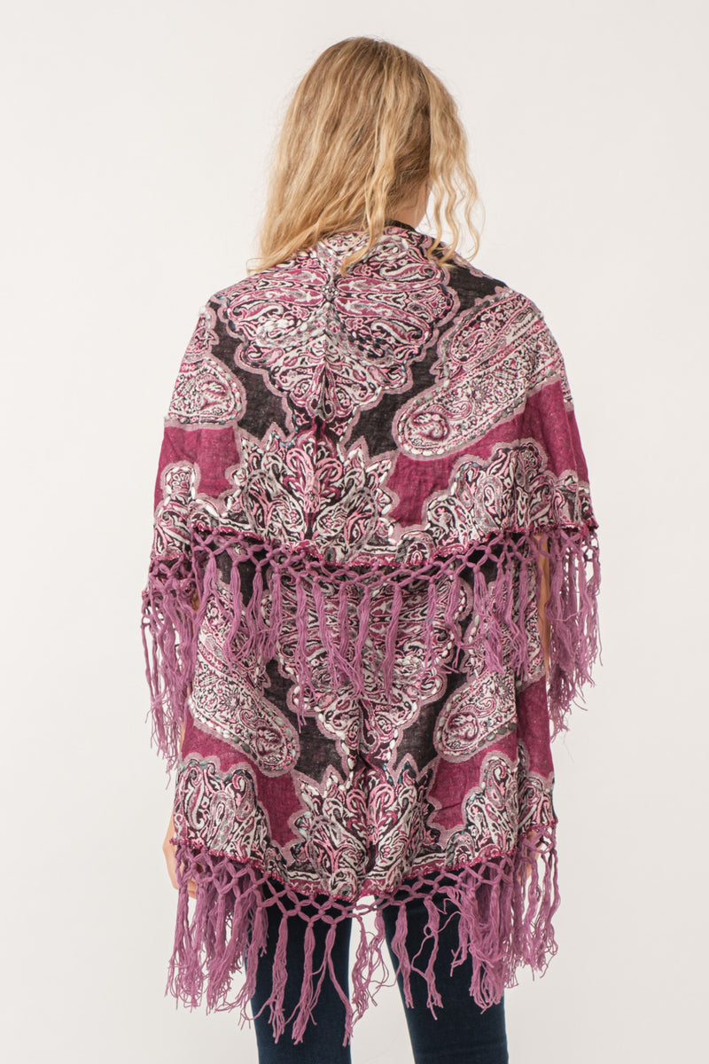 RAJ REGINA THICK STITCH EMBROIDERED PONCHO MULBERRY | Raj Imports