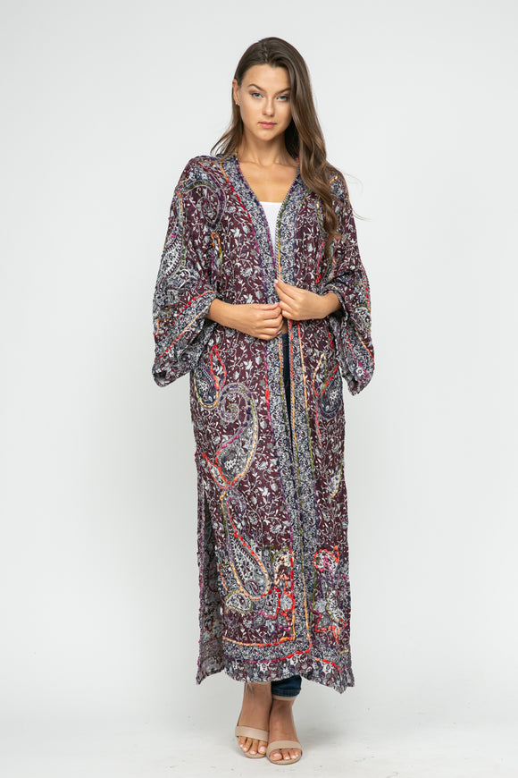 RAJ SIERRA THICK STITCH EMBROIDERED DUSTER AUBERGINE PLUS SIZE